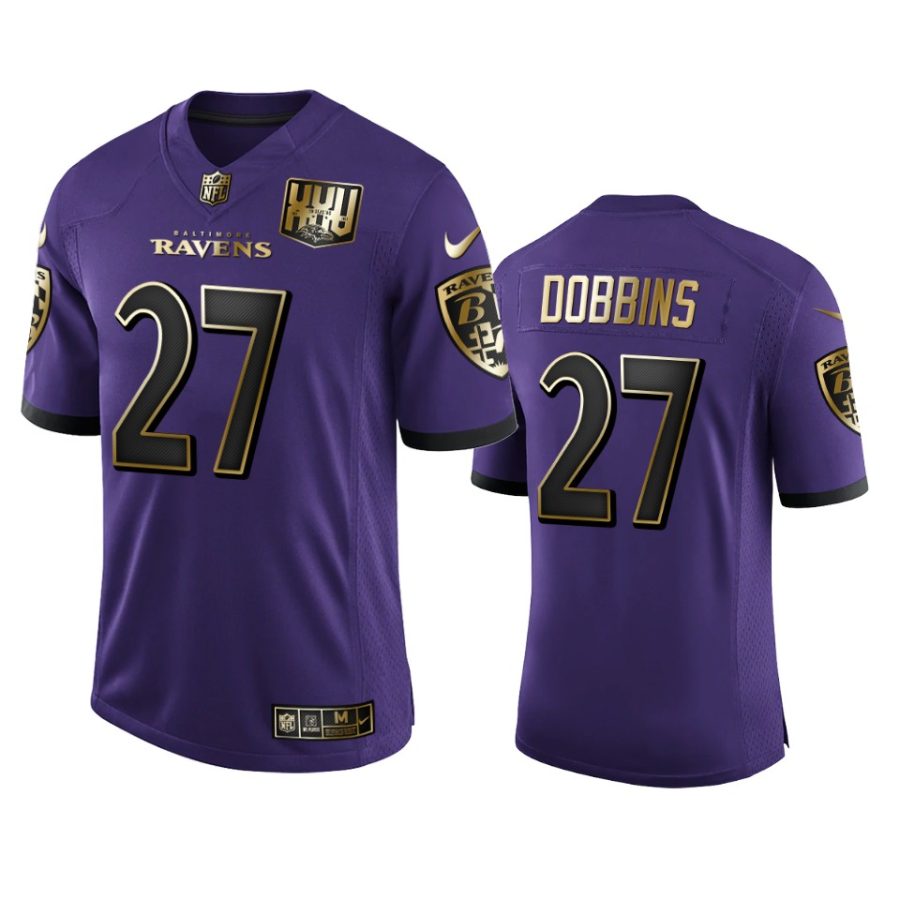 mens ravens j.k. dobbins purple 25th season golden limited jersey