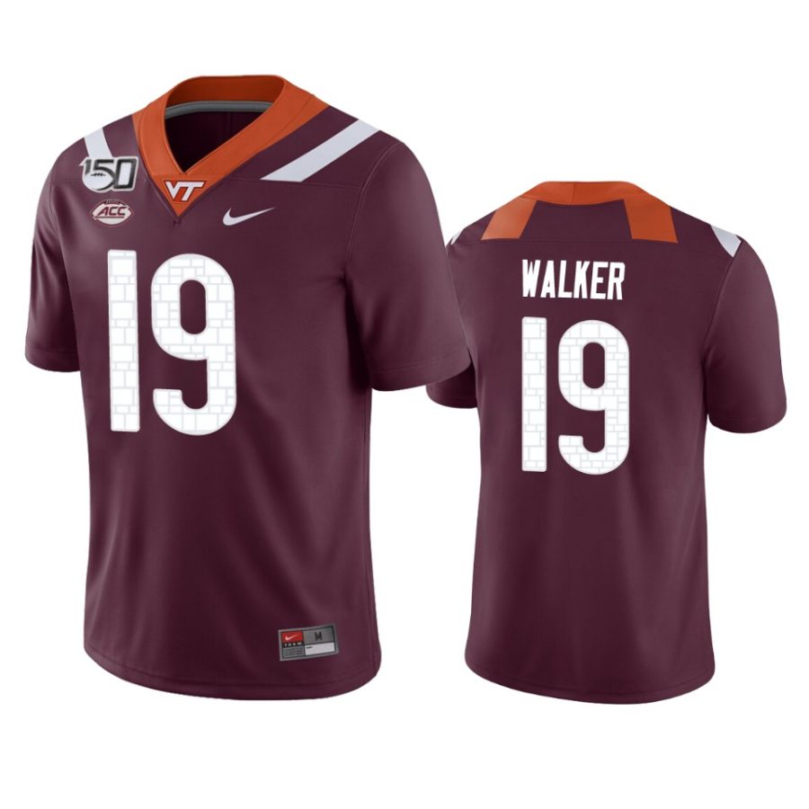 mens virginia tech hokies j.r. walker maroon game jersey