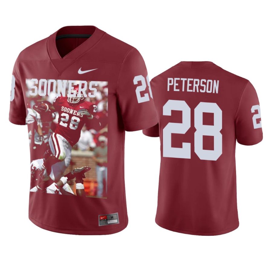 oklahoma sooners adrian peterson crimson rushing for 1925 yards jersey