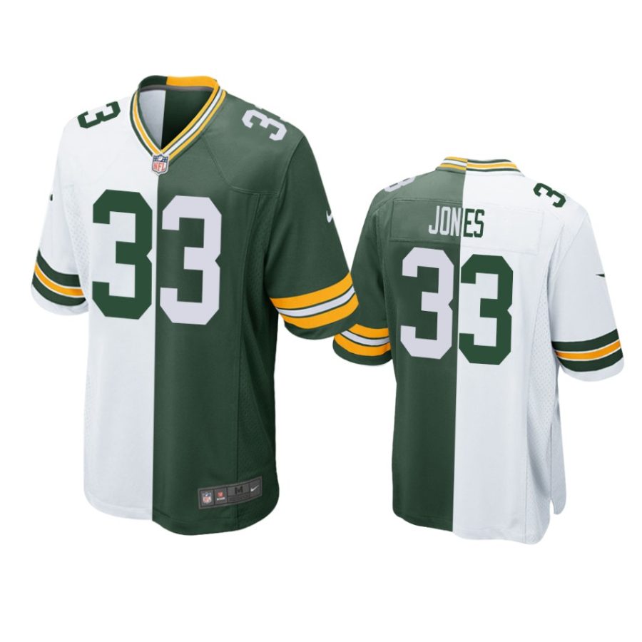 packers aaron jones green white split two tone jersey