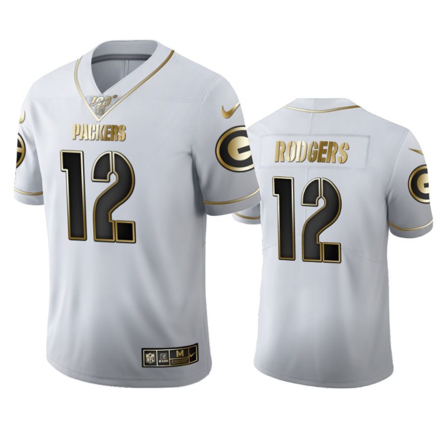 packers aaron rodgers white golden edition 100th season jersey