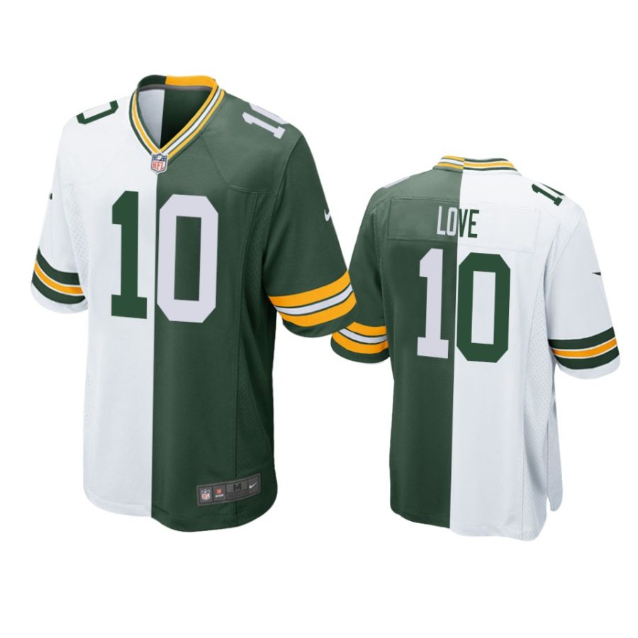 packers jordan love green white split two tone jersey