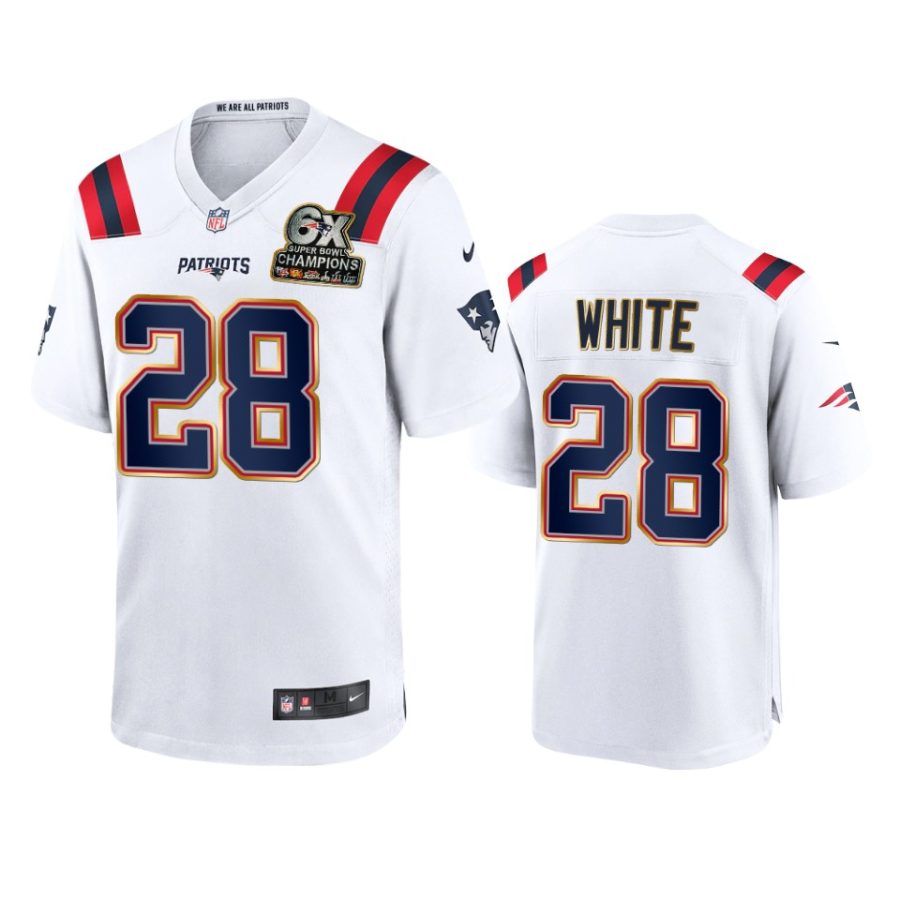 patriots james white white 6x super bowl champions patch game jersey