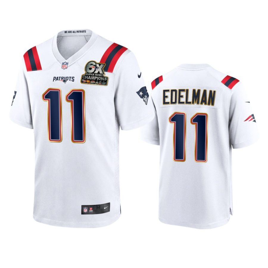 patriots julian edelman white 6x super bowl champions patch game jersey