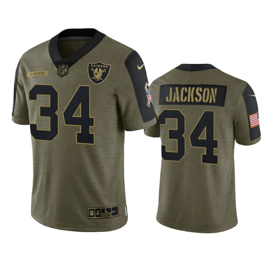 raiders bo jackson olive limited 2021 salute to service jersey