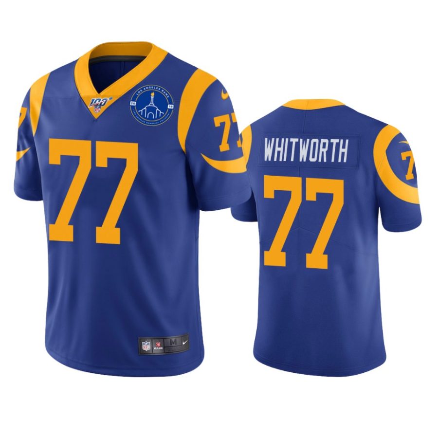 rams andrew whitworth royal l.a. coliseum 100th season jersey