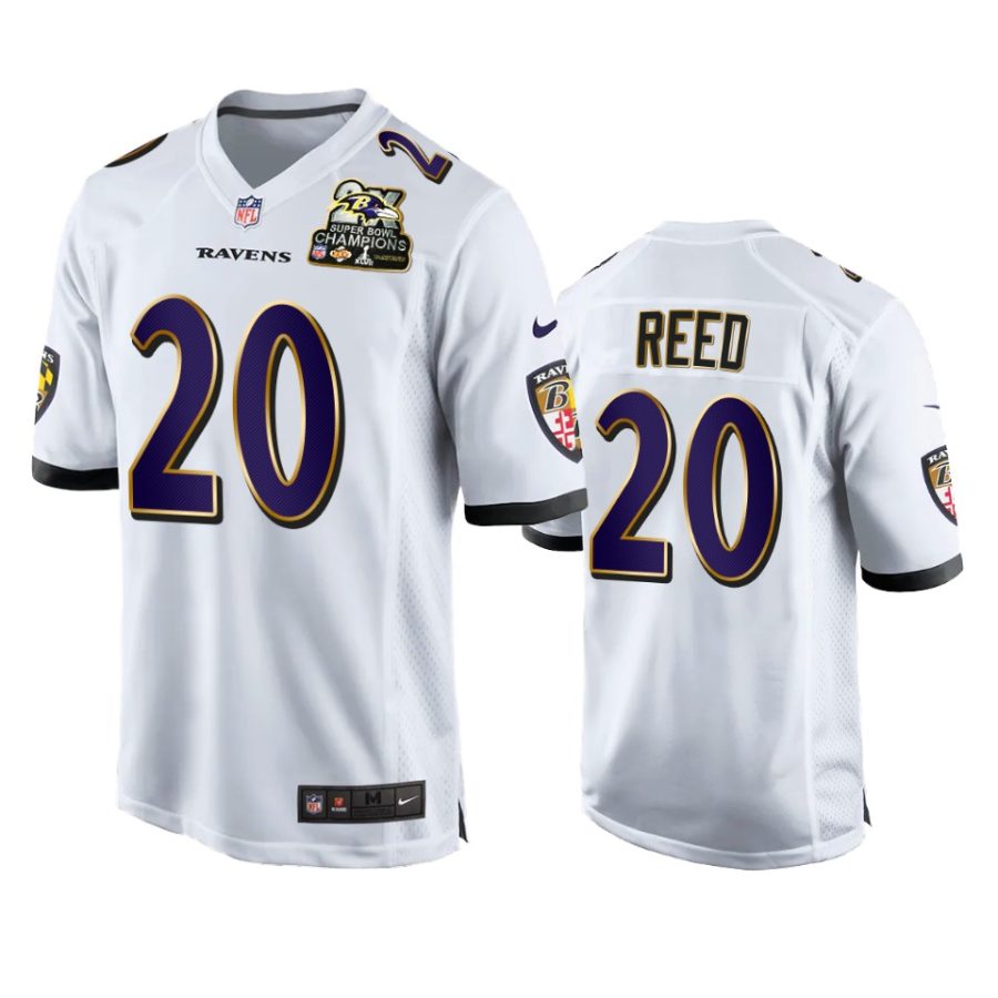 ravens ed reed white 2x super bowl champions patch game jersey