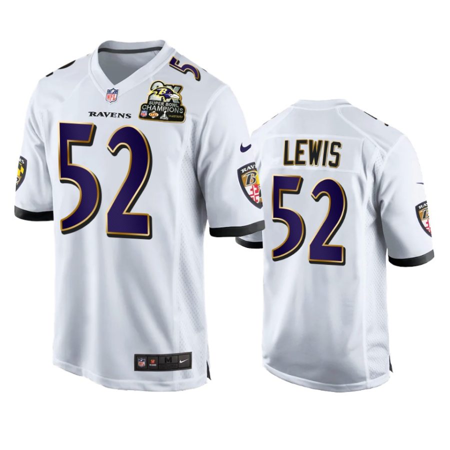ravens ray lewis white 2x super bowl champions patch game jersey