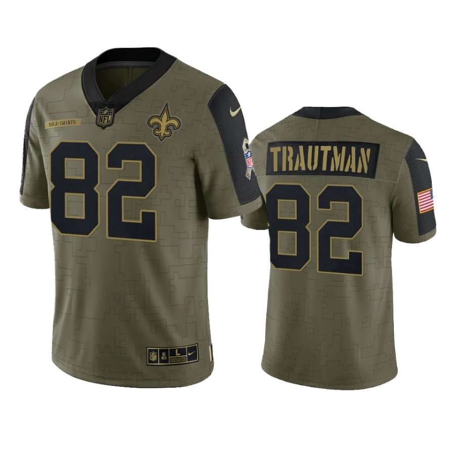 saints adam trautman olive limited 2021 salute to service jersey