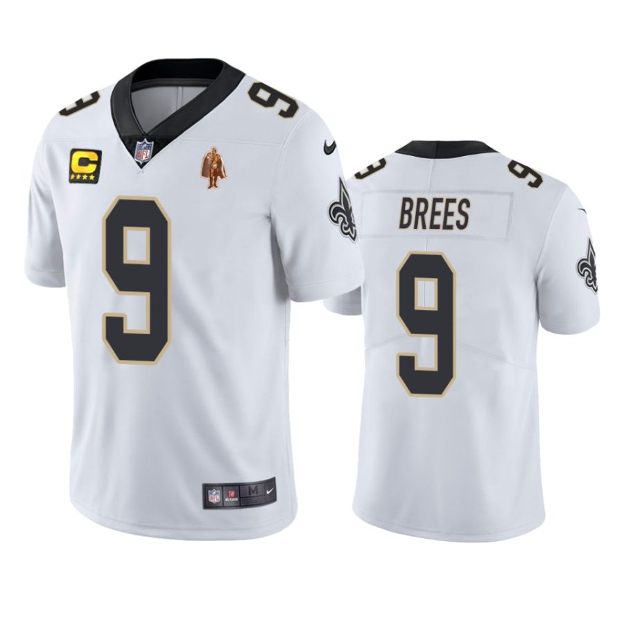 saints drew brees white vapor limited captain patch jersey