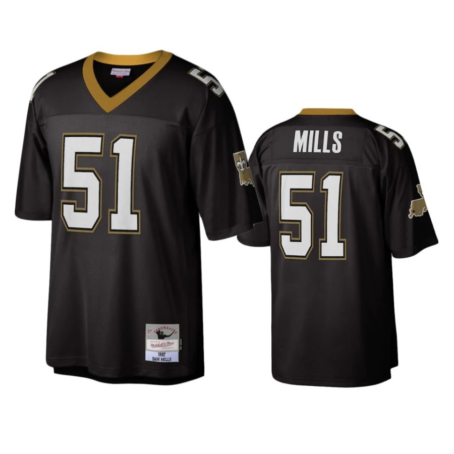 saints sam mills black 1987 legacy replica jersey