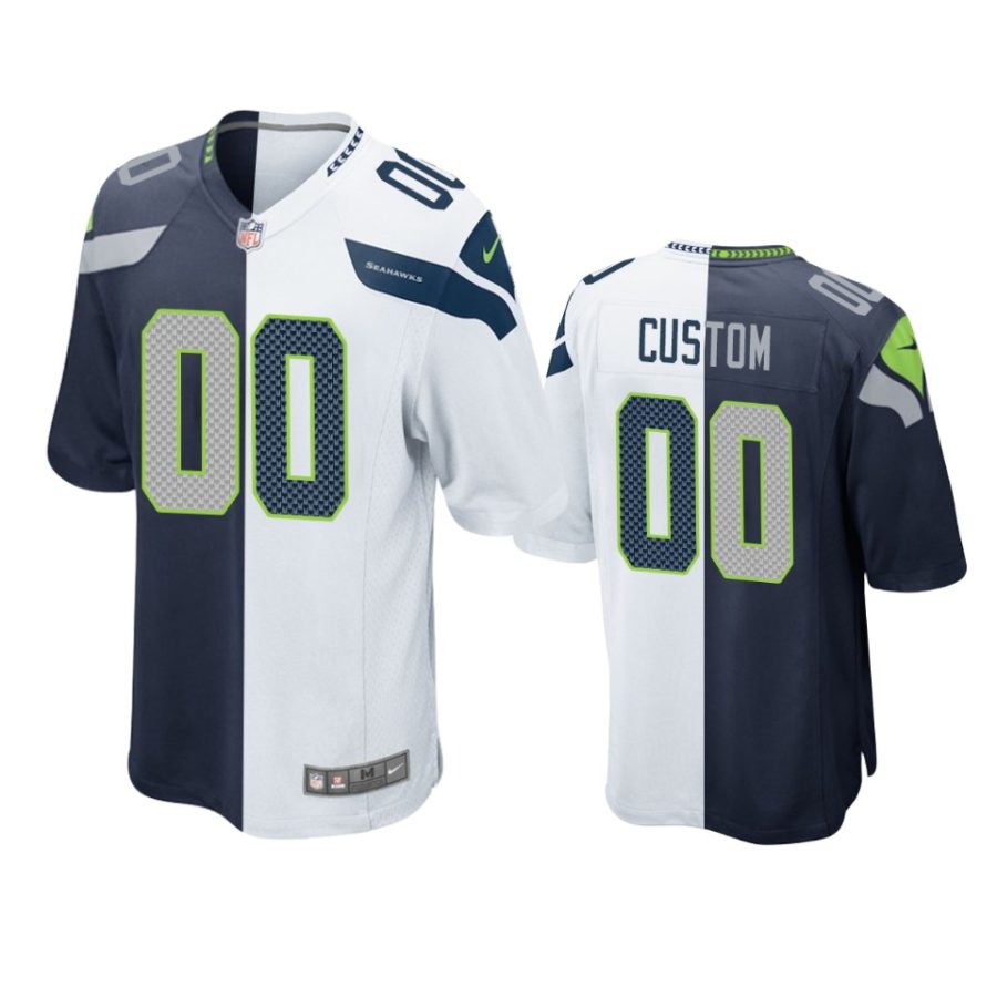 seahawks custom navy white split two tone jersey