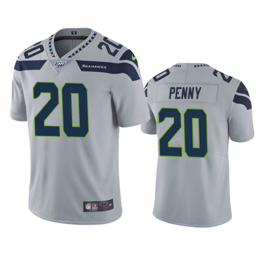 seahawks rashaad penny gray limited 100th season jersey