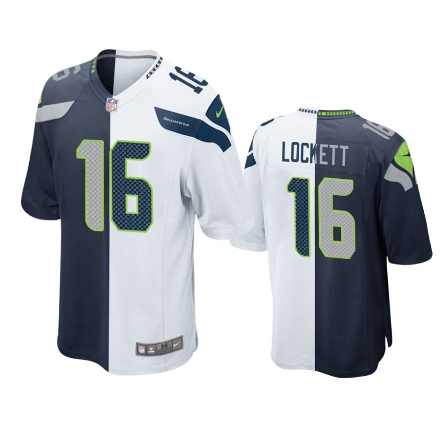 seahawks tyler lockett navy white split two tone jersey