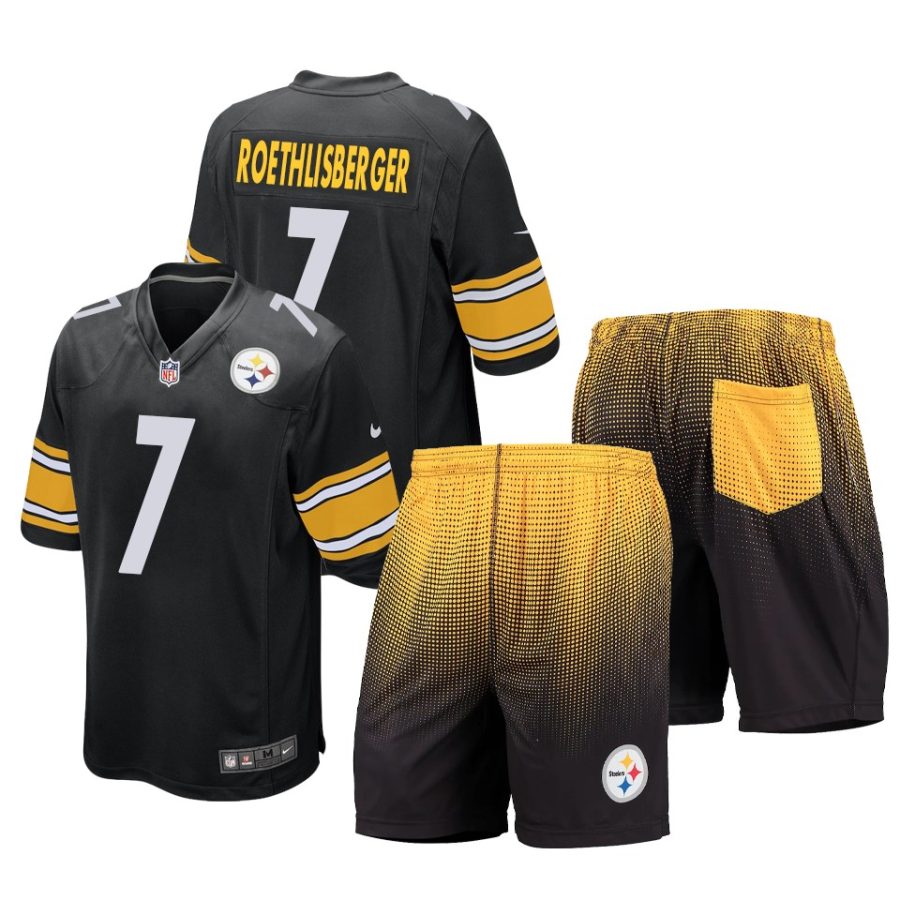 steelers ben roethlisberger black game shorts jersey