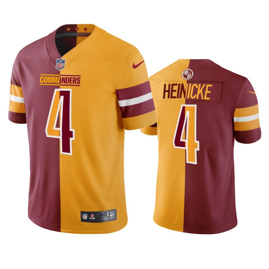 taylor heinicke commanders burgundy gold split jersey