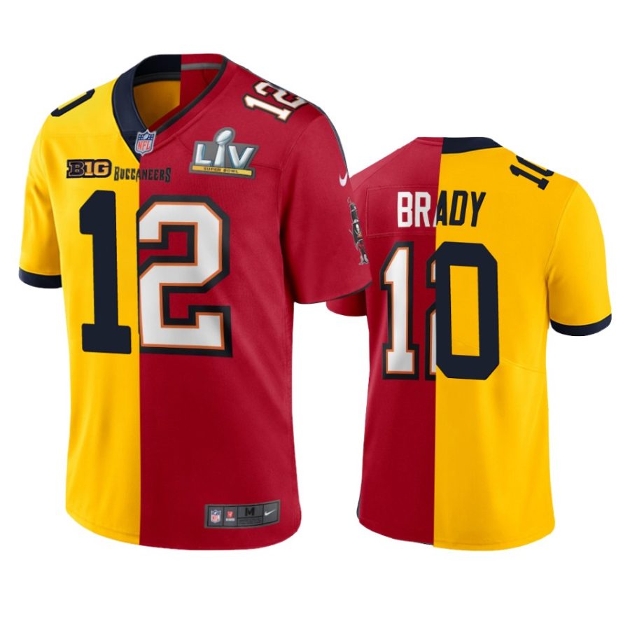 tom brady buccaneers maize red split college football game jersey