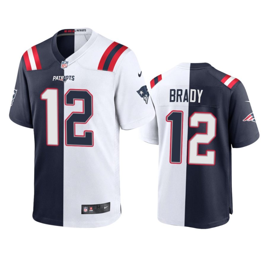 tom brady patriots navy white split game jersey