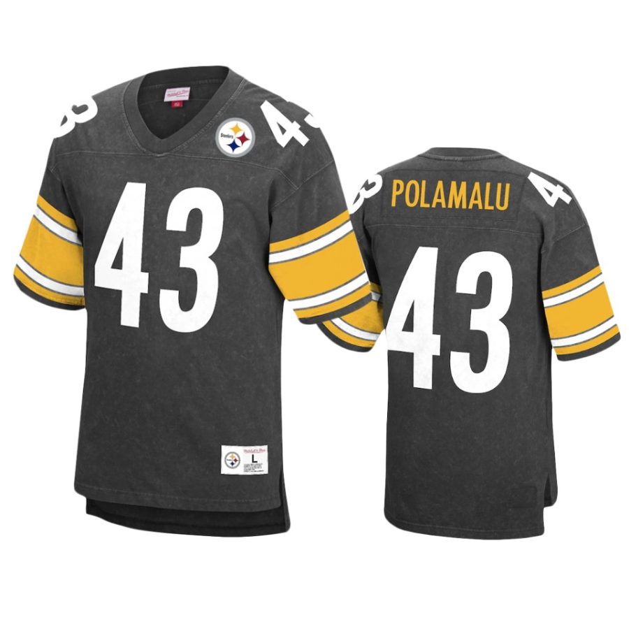 troy polamalu black acid wash retired player jersey