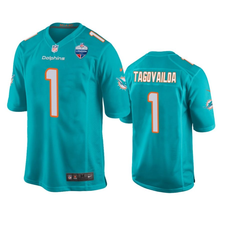 tua tagovailoa dolphins aqua 2021 london games patch game jersey