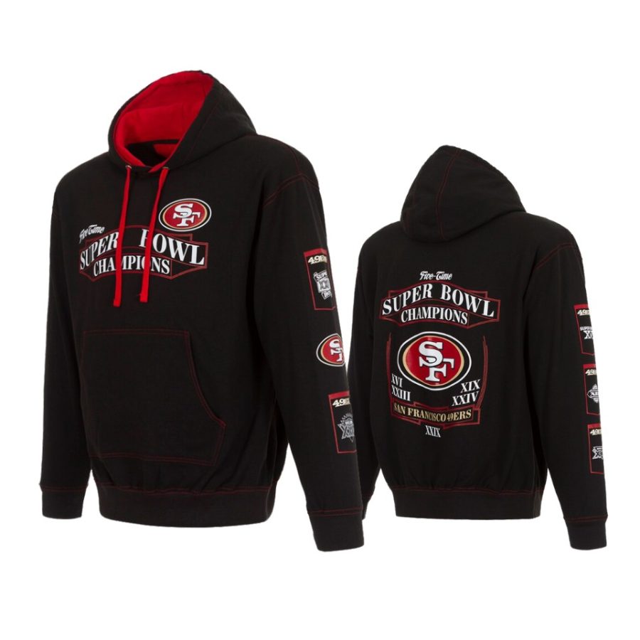 49ers black scarlet 5 time super bowl champions banner 2 tone hoodie