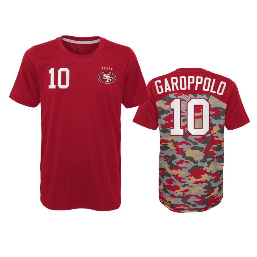 49ers jimmy garoppolo camo scarlet extra yardage t shirt