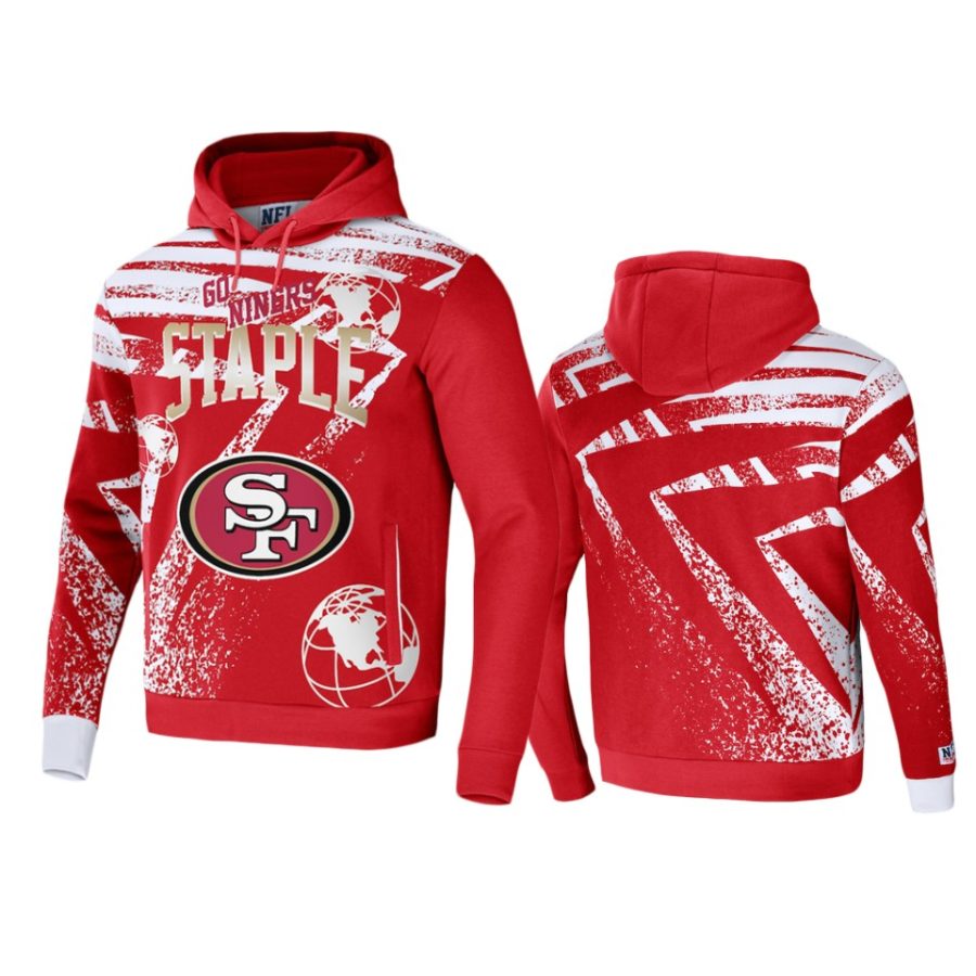 49ers red staple all over print hoodie