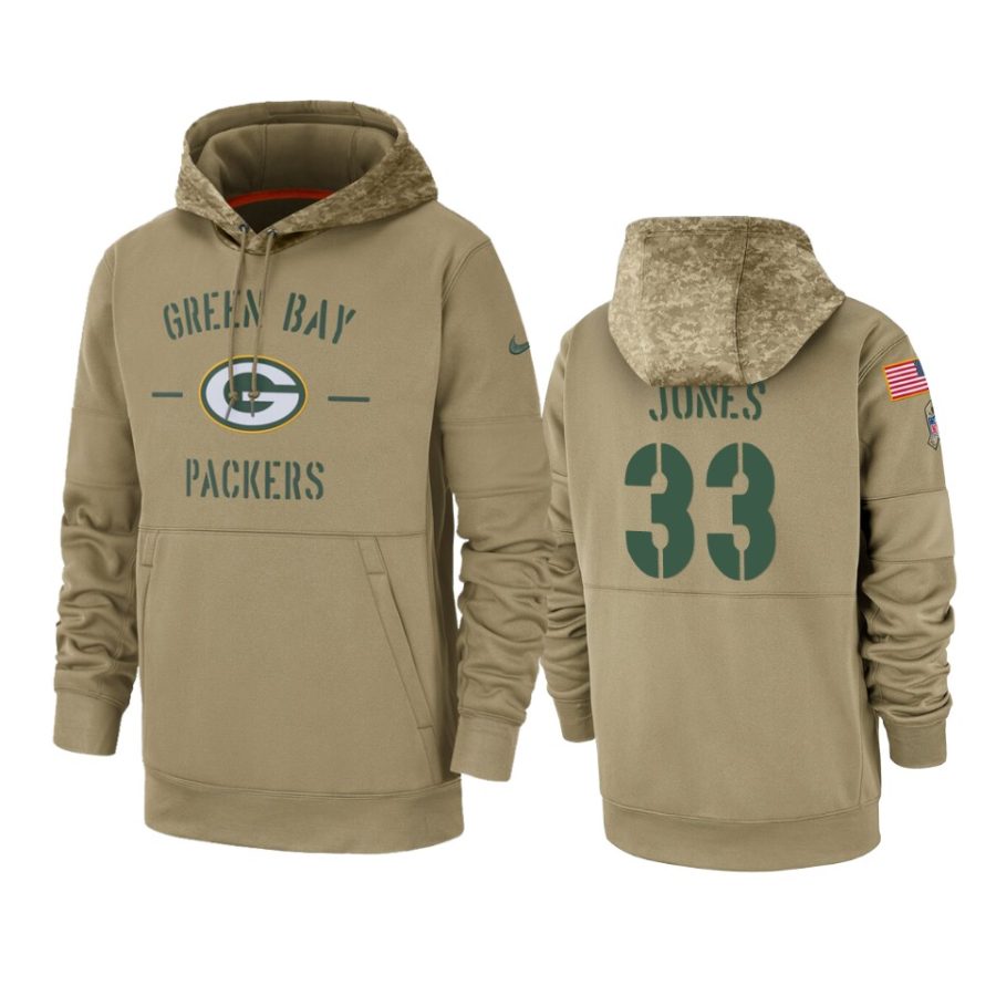 aaron jones packers tan 2019 salute to service sideline therma hoodie