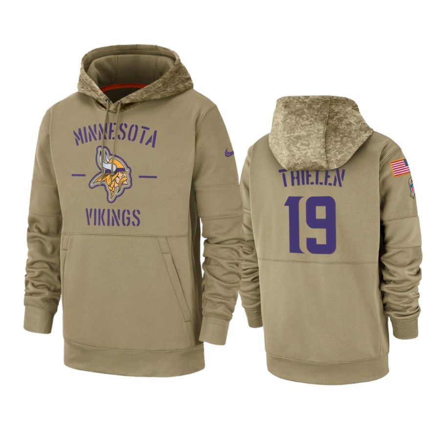 adam thielen vikings tan 2019 salute to service sideline therma hoodie