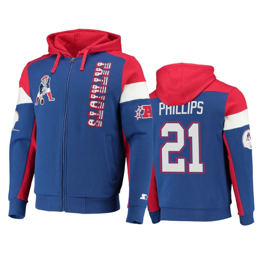 adrian phillips patriots royal red extreme throwback full zip hoodie