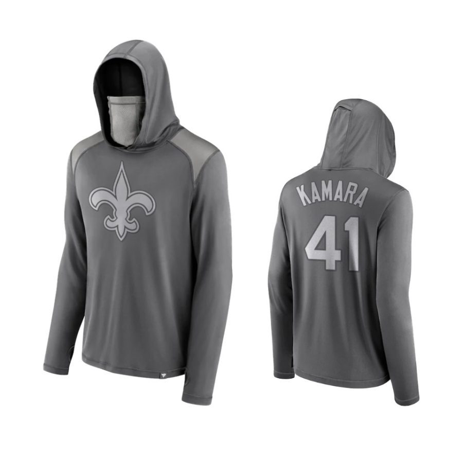 alvin kamara saints gray rally on transitional face covering hoodie