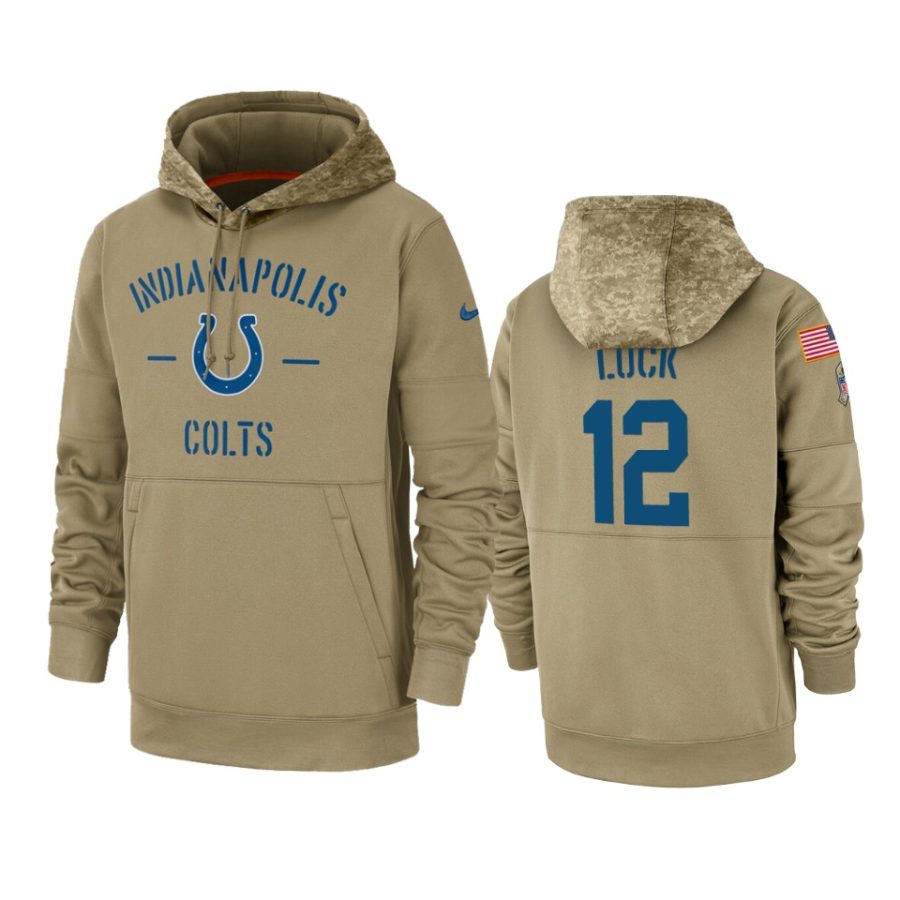 andrew luck colts tan 2019 salute to service sideline therma hoodie