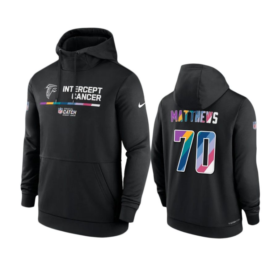 atlanta falcons jake matthews black 2022 nfl crucial catch therma hoodie