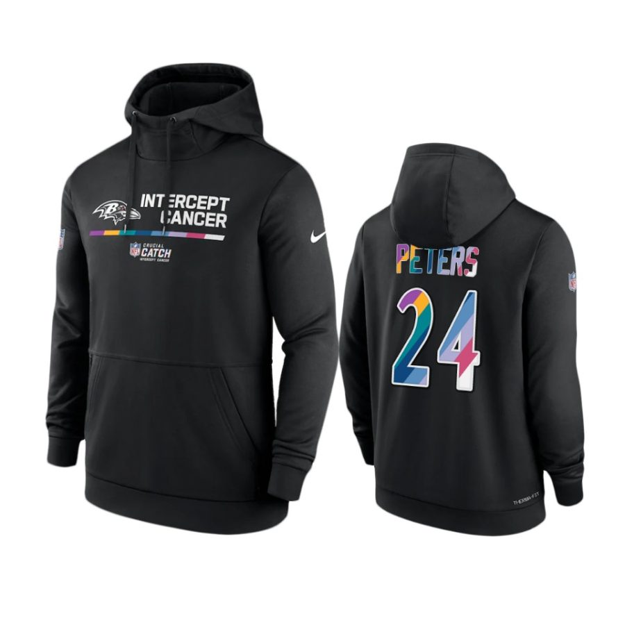 baltimore ravens marcus peters black 2022 nfl crucial catch therma hoodie