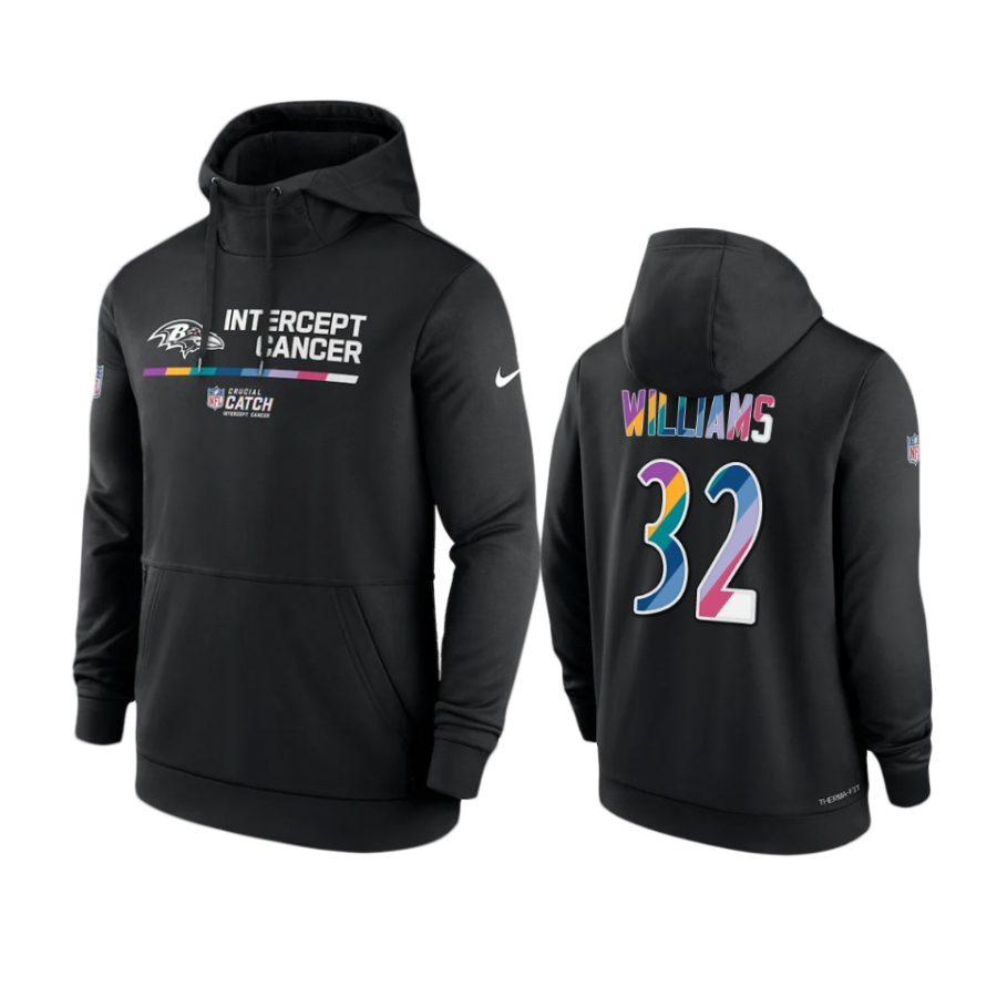 baltimore ravens marcus williams black 2022 nfl crucial catch therma hoodie