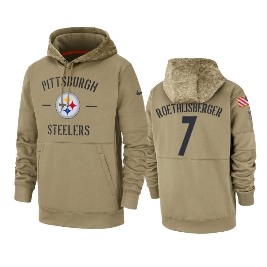 ben roethlisberger steelers tan 2019 salute to service sideline therma hoodie