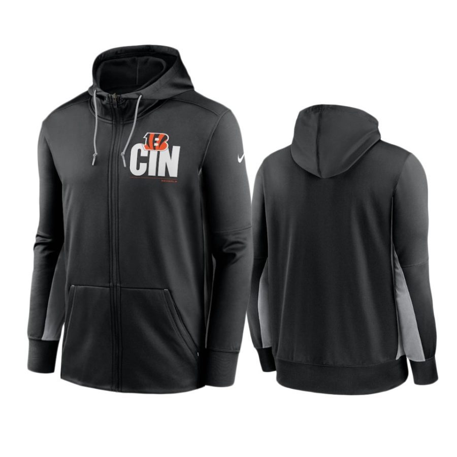 bengals black gray mascot performance full zip hoodie