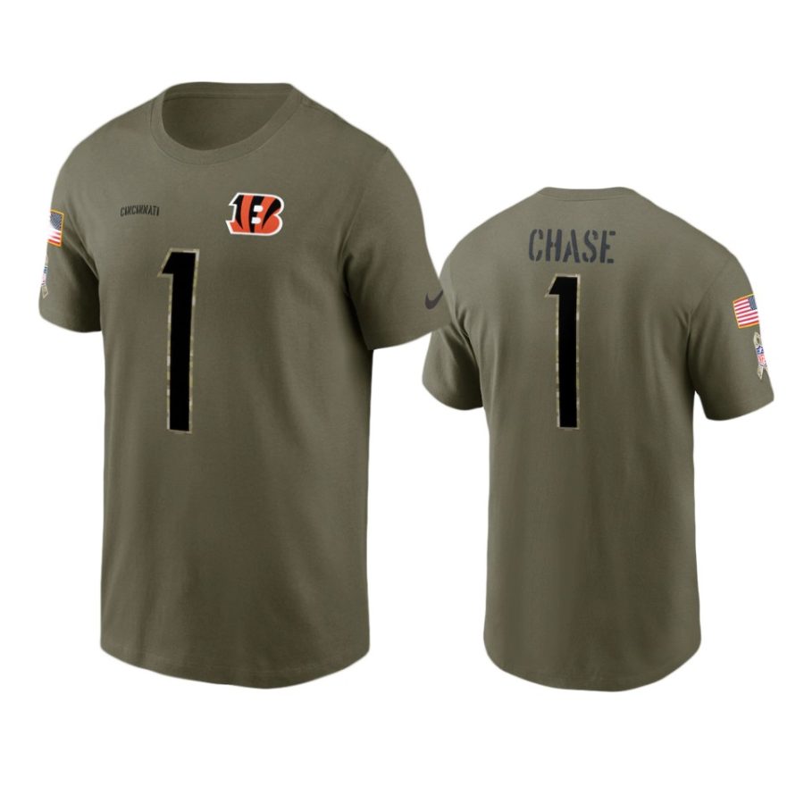 bengals jamarr chase olive 2022 salute to service t shirt