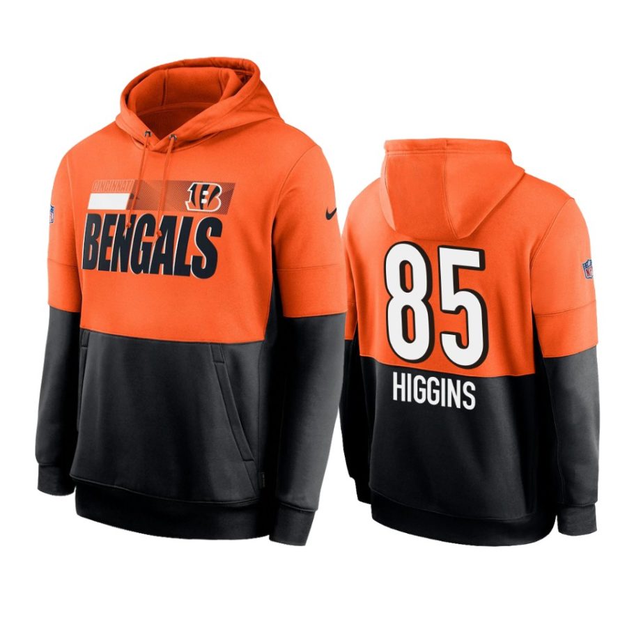 bengals tee higgins orange black sideline impact lockup hoodie