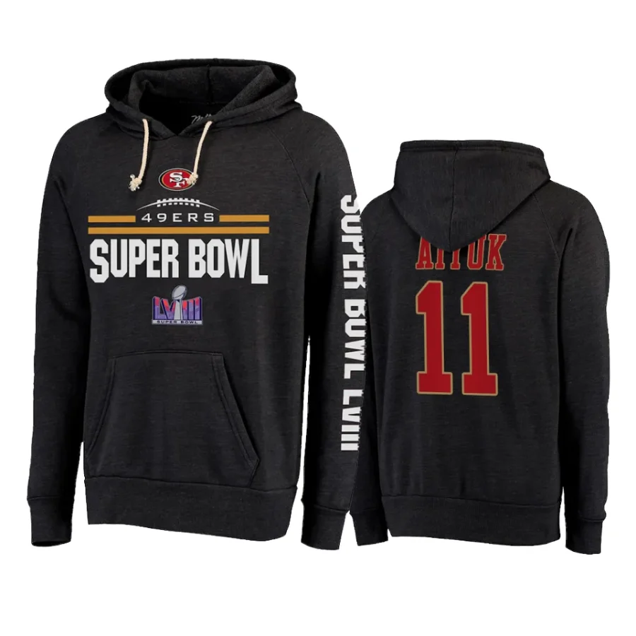 brandon aiyuk 49ers heather black super bowl lviii tri blend hoodie