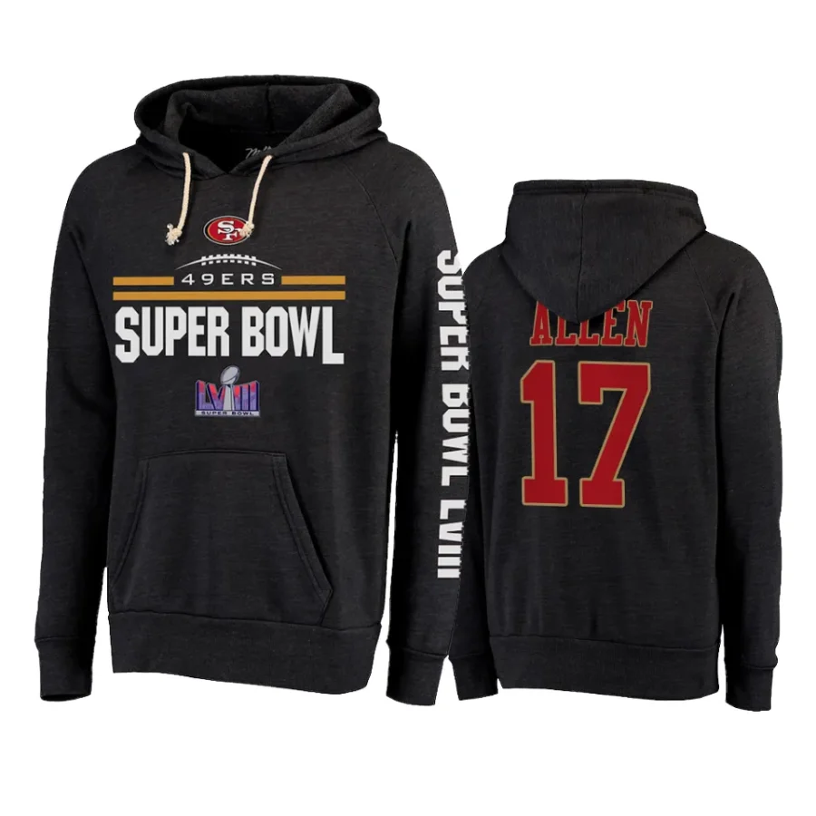 brandon allen 49ers heather black super bowl lviii tri blend hoodie