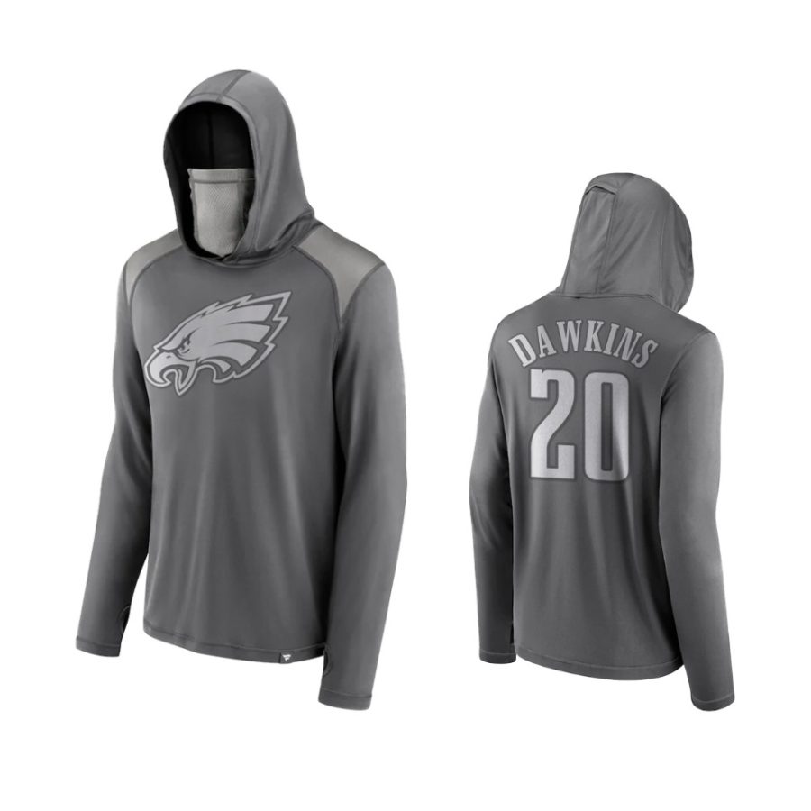 brian dawkins eagles gray rally on transitional face covering hoodie