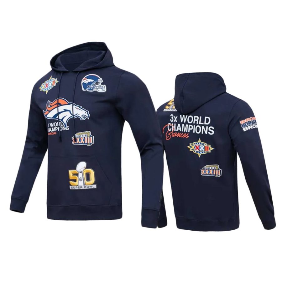 broncos navy 3x super bowl champions hoodie