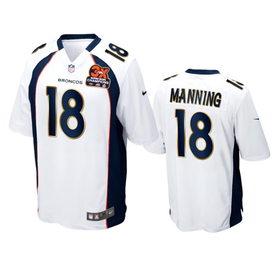 broncos peyton manning white 3x super bowl champions patch game jersey