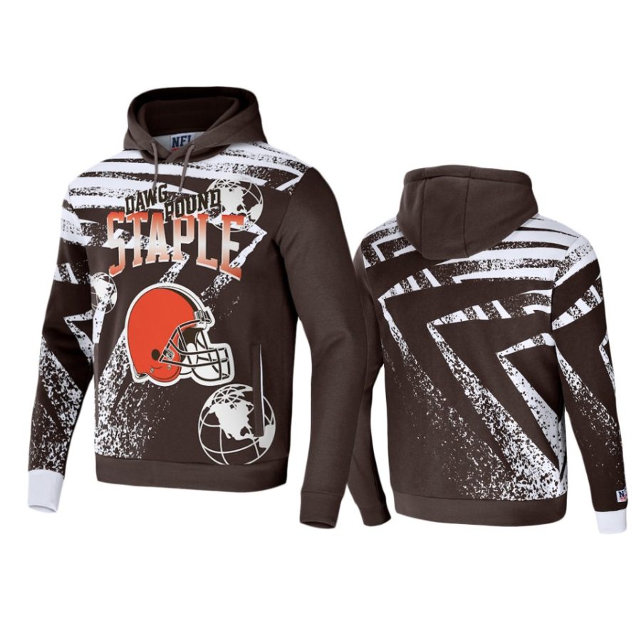 browns brown staple all over print hoodie