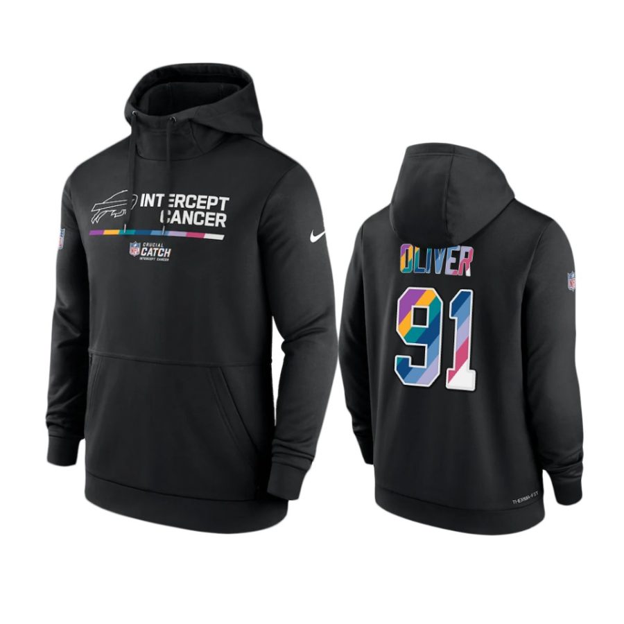 buffalo bills ed oliver black 2022 nfl crucial catch therma hoodie