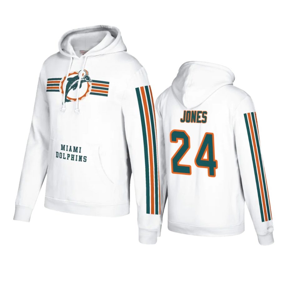 byron jones dolphins white three stripe hoodie