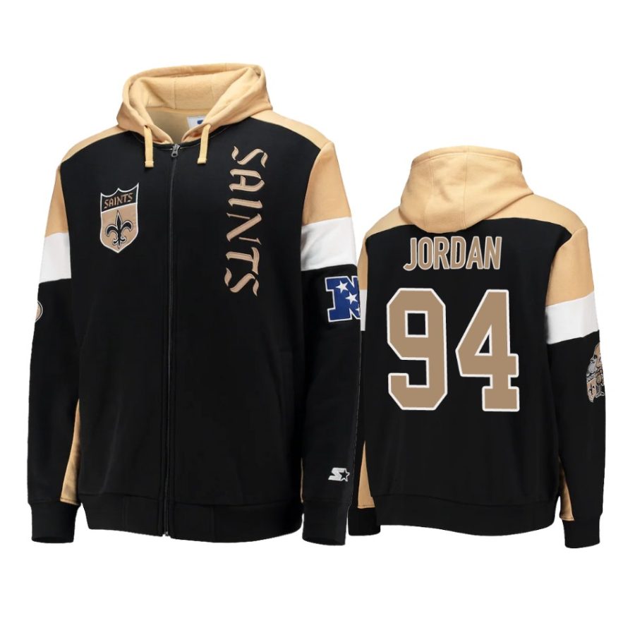 cameron jordan saints black gold extreme throwback full zip hoodie