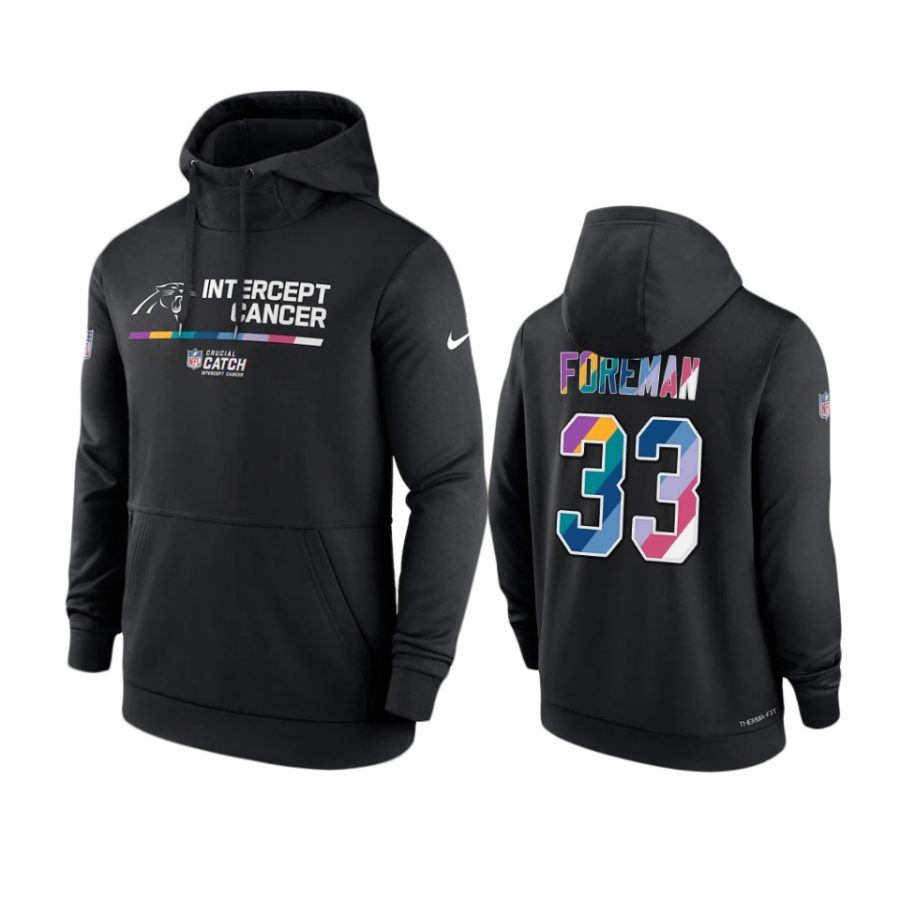 carolina panthers donta foreman black 2022 nfl crucial catch therma hoodie