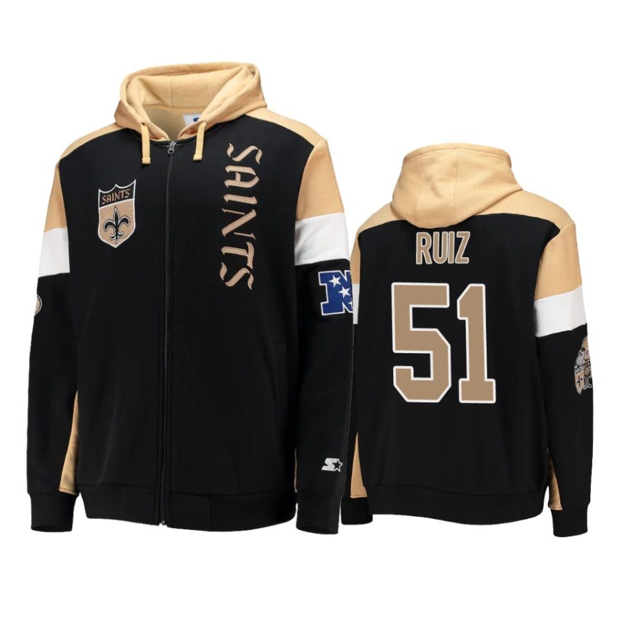 cesar ruiz saints black gold extreme throwback full zip hoodie